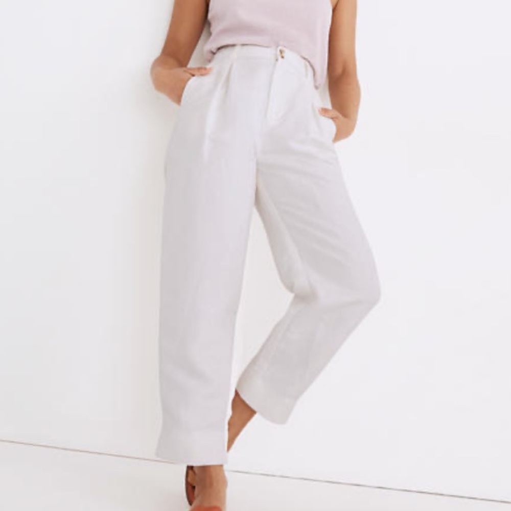NWT - Madewell Linen Blend Pleated Taper Wide Leg Pant - Size 14